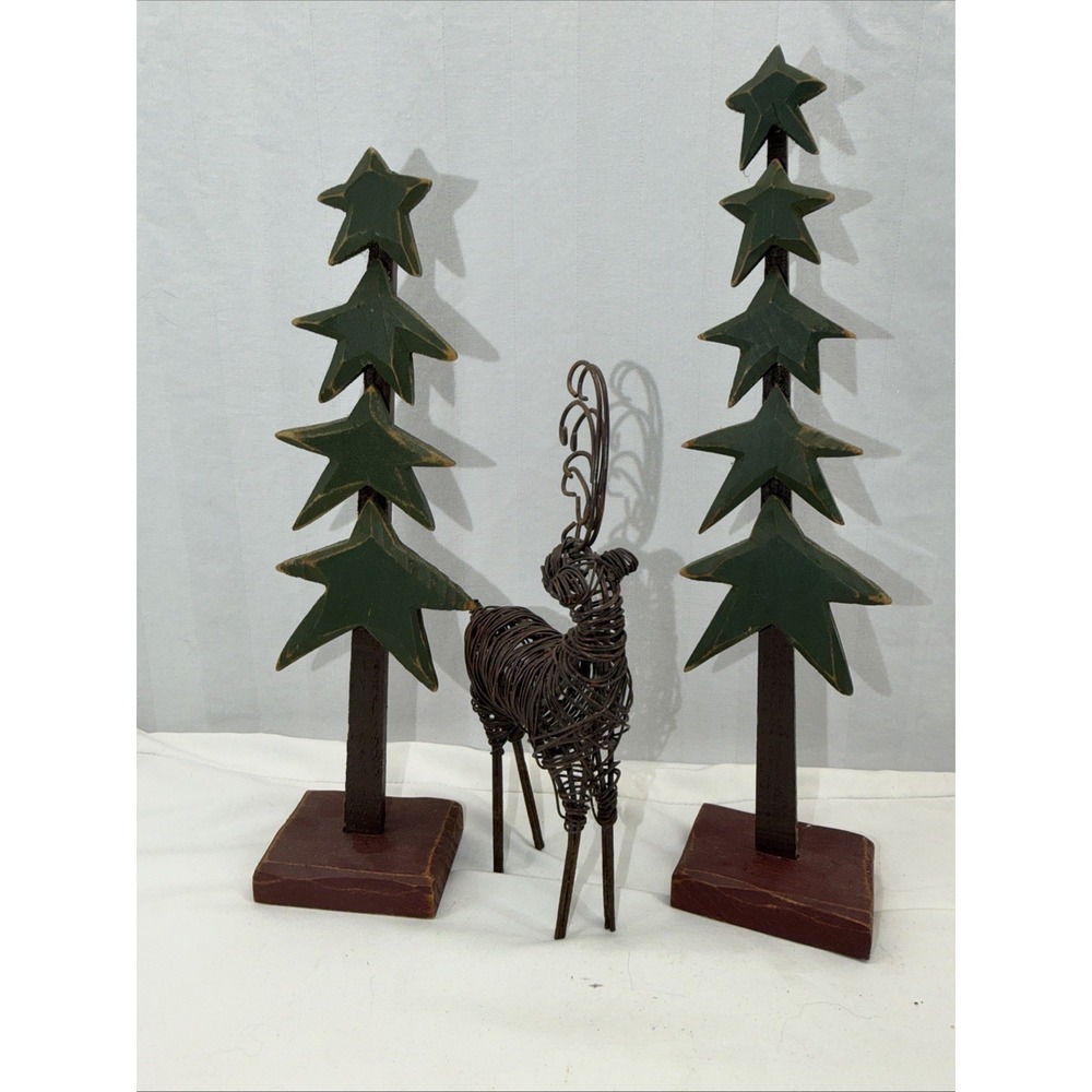 Wooden‎ Trees And Metal Deer Decor